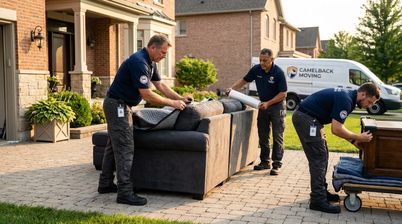 Large estate moving crew wrapping furniture in Wakeman, OH