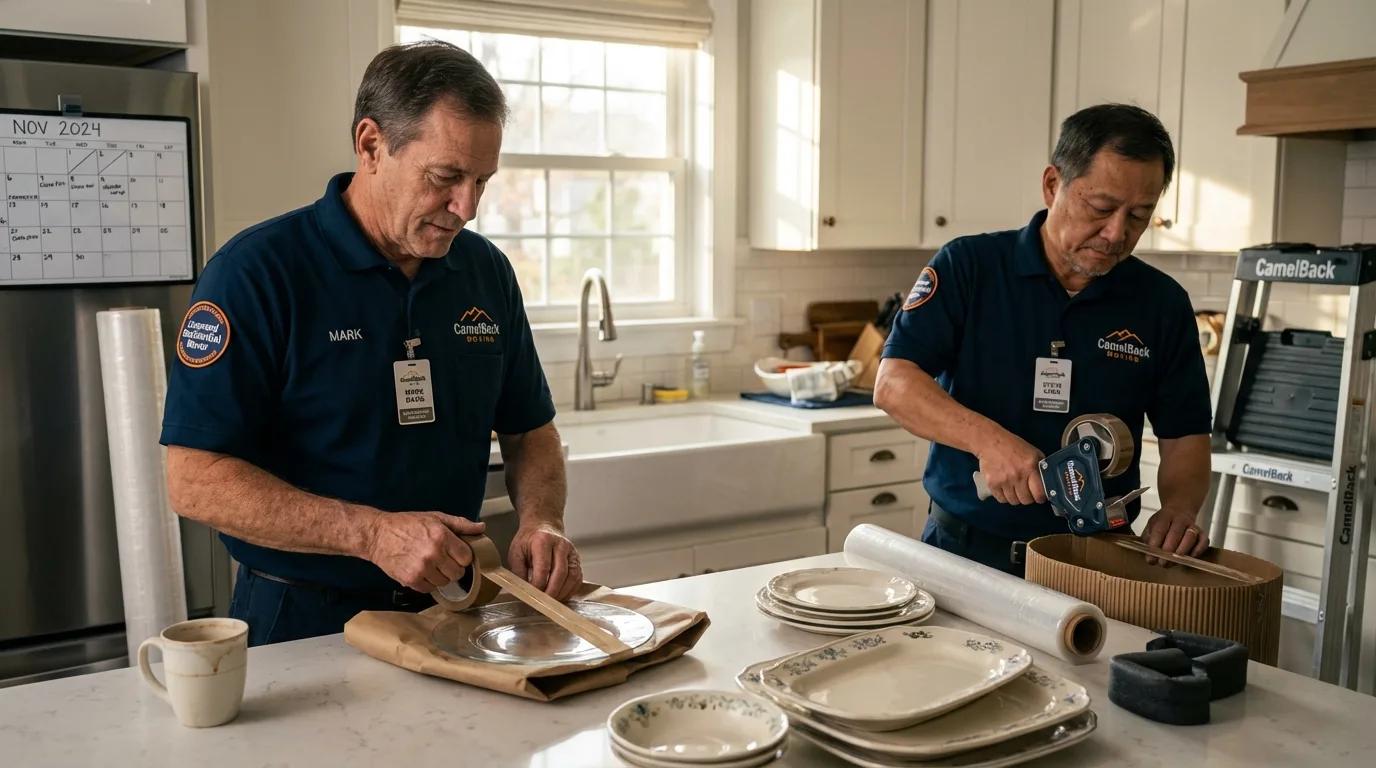 Professional crew packing kitchen dishware in Wakeman, OH